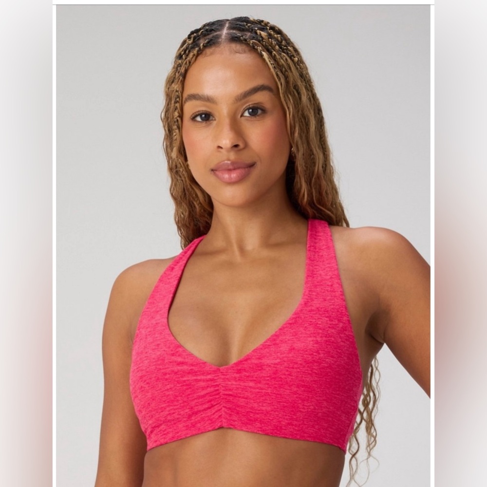 Raspberry Fizz HeatherFlex Ruched Low-Impact Bra | L | Fabletics | NWT